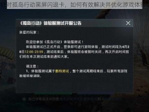 针对孤岛行动黑屏闪退卡，如何有效解决并优化游戏体验？