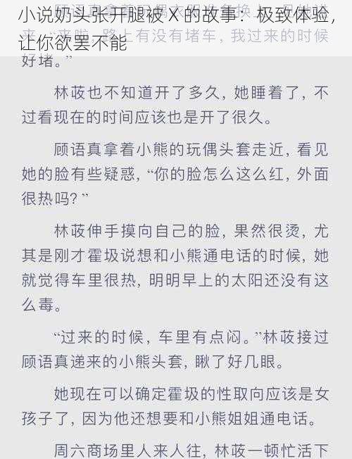 小说奶头张开腿被 X 的故事：极致体验，让你欲罢不能