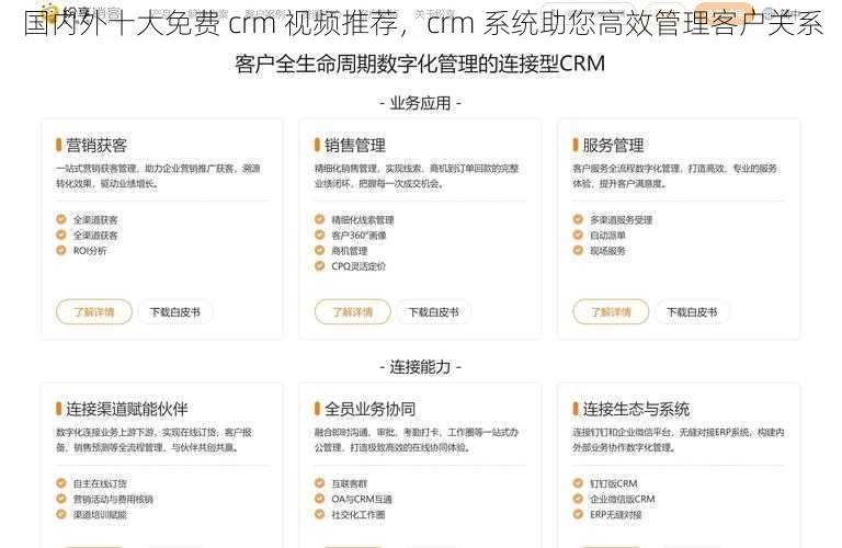 国内外十大免费 crm 视频推荐，crm 系统助您高效管理客户关系