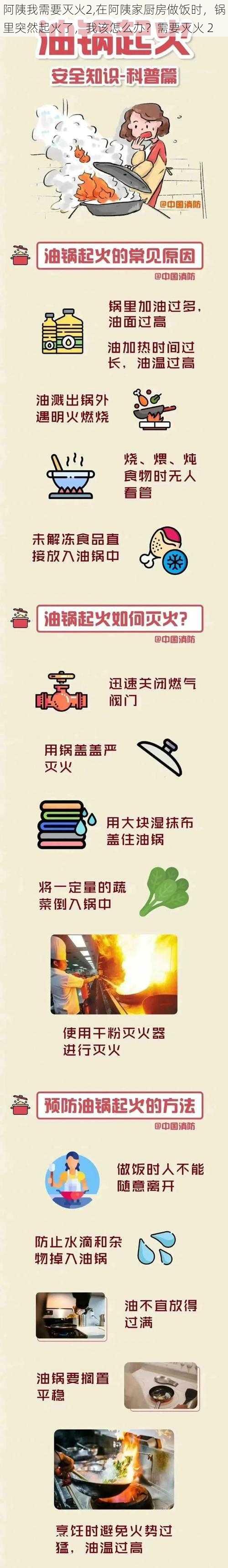 阿䧅我需要灭火2,在阿䧅家厨房做饭时，锅里突然起火了，我该怎么办？需要灭火 2