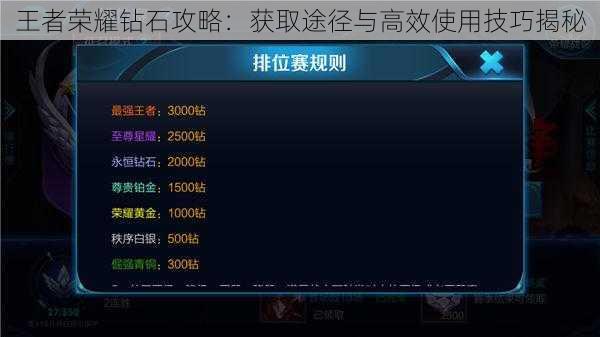 王者荣耀钻石攻略：获取途径与高效使用技巧揭秘
