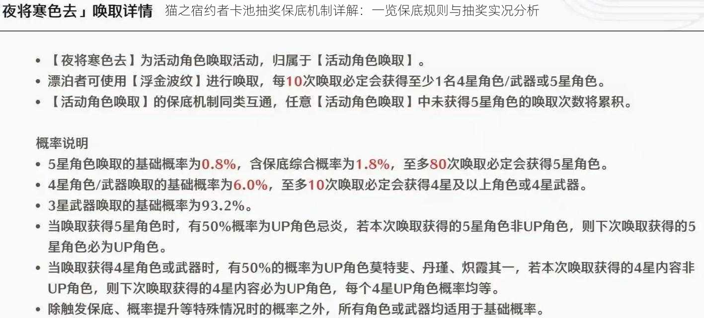 猫之宿约者卡池抽奖保底机制详解：一览保底规则与抽奖实况分析