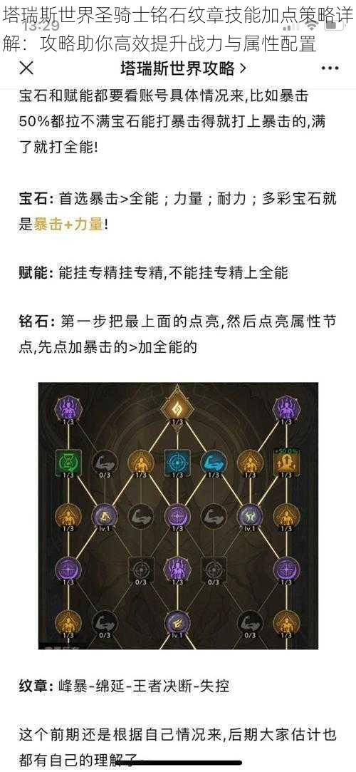 塔瑞斯世界圣骑士铭石纹章技能加点策略详解：攻略助你高效提升战力与属性配置