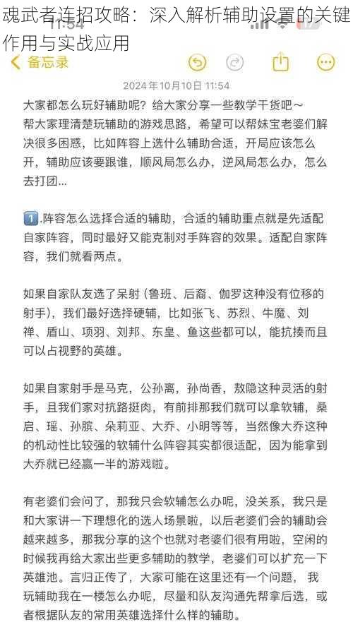 魂武者连招攻略：深入解析辅助设置的关键作用与实战应用