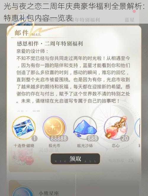 光与夜之恋二周年庆典豪华福利全景解析：特惠礼包内容一览表