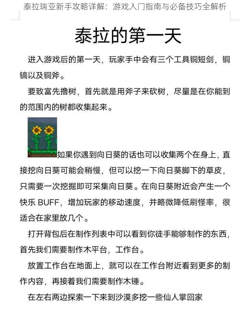 泰拉瑞亚新手攻略详解：游戏入门指南与必备技巧全解析