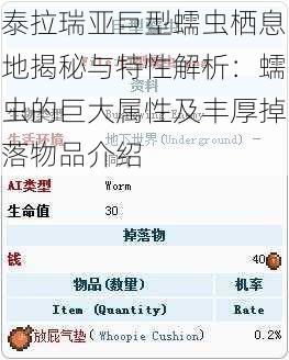 泰拉瑞亚巨型蠕虫栖息地揭秘与特性解析：蠕虫的巨大属性及丰厚掉落物品介绍
